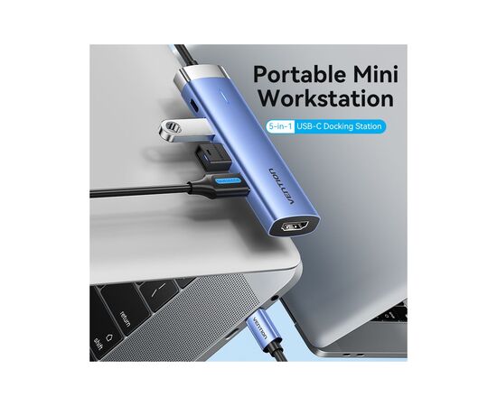 Концентратор Vention USB 3.1 Type-C to HDMI/USB 3.0x3/PD 100W Blue Aluminum Alloy Hub 5-in-1 (TGESB), изображение 2 Концентратор Vention USB 3.1 Type-C to HDMI/USB 3.0x3/PD 100W Blue Aluminum Alloy Hub 5-in-1 (TGESB), изображение 2