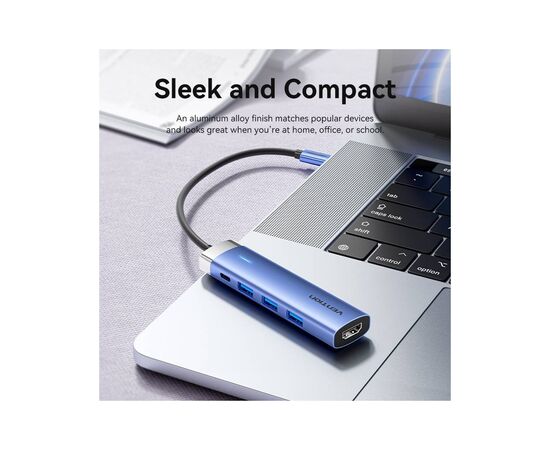 Концентратор Vention USB 3.1 Type-C to HDMI/USB 3.0x3/PD 100W Blue Aluminum Alloy Hub 5-in-1 (TGESB), изображение 3 Концентратор Vention USB 3.1 Type-C to HDMI/USB 3.0x3/PD 100W Blue Aluminum Alloy Hub 5-in-1 (TGESB), изображение 3