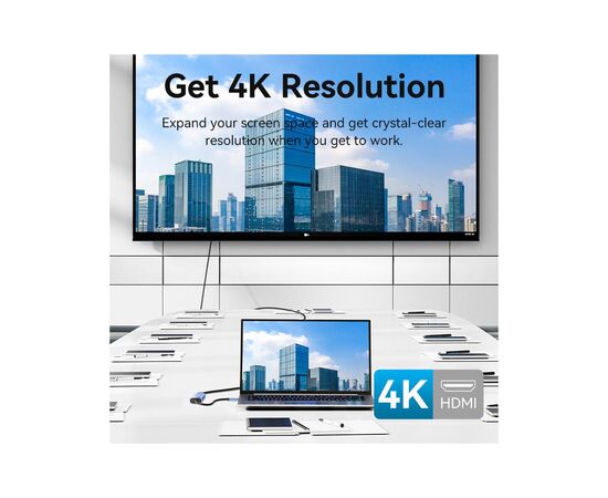 Концентратор Vention USB 3.1 Type-C to HDMI/USB 3.0x3/PD 100W Blue Aluminum Alloy Hub 5-in-1 (TGESB), изображение 5 Концентратор Vention USB 3.1 Type-C to HDMI/USB 3.0x3/PD 100W Blue Aluminum Alloy Hub 5-in-1 (TGESB), изображение 5