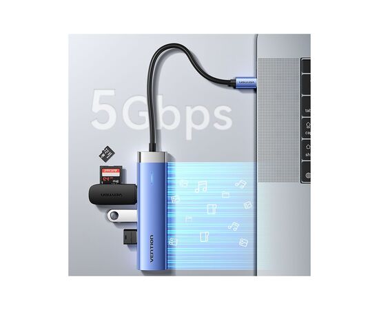 Концентратор Vention USB 3.1 Type-C to HDMI/USB 3.0x3/PD 100W Blue Aluminum Alloy Hub 5-in-1 (TGESB), изображение 6 Концентратор Vention USB 3.1 Type-C to HDMI/USB 3.0x3/PD 100W Blue Aluminum Alloy Hub 5-in-1 (TGESB), изображение 6