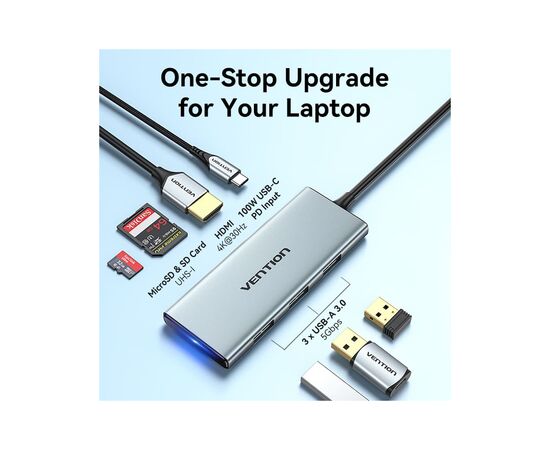 Концентратор Vention USB 3.1 Type-C to HDMI/USB 3.0x3/SD/TF/PD 100W 7-in-1 (TOPHB), изображение 5 Концентратор Vention USB 3.1 Type-C to HDMI/USB 3.0x3/SD/TF/PD 100W 7-in-1 (TOPHB), изображение 5