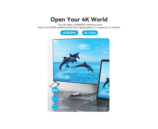 Концентратор Vention USB 3.1 Type-C to HDMI/USB 3.0x3/SD/TF/PD 100W 7-in-1 (TOPHB), изображение 6 Концентратор Vention USB 3.1 Type-C to HDMI/USB 3.0x3/SD/TF/PD 100W 7-in-1 (TOPHB), изображение 6