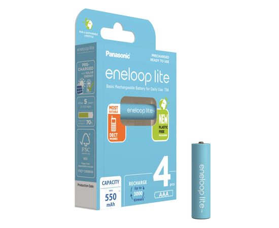 Аккумулятор Panasonic Eneloop Lite AAA 550mAh NI-MH * 4 (BK-4LCCE/4BE)