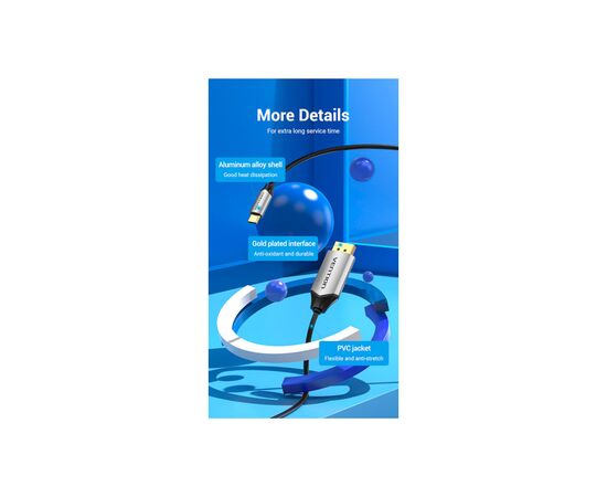 Кабель мультимедийный USB-C 3.1 to DisplayPort M 1.5m v.1.2 4K60Hz Aluminum Alloy black Vention (CGZBG), изображение 12 Кабель мультимедийный USB-C 3.1 to DisplayPort M 1.5m v.1.2 4K60Hz Aluminum Alloy black Vention (CGZBG), изображение 12