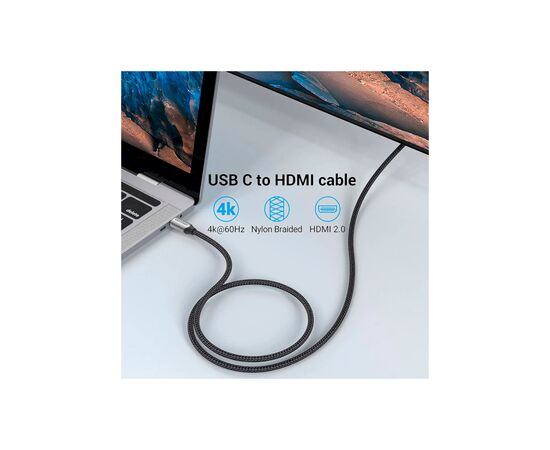 Кабель мультимедийный USB-C 3.1 to HDMI 1.5m 4K 60 Гц Thunderbolt 3 HDCP2.2 PVC Black Vention (CRBBG), изображение 6