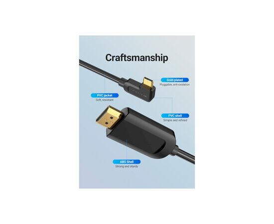 Кабель мультимедийный USB-C 3.1 to HDMI 1.5m 90° 4K 60 Гц PVC Black Vention (CGVBG), изображение 10 Кабель мультимедийный USB-C 3.1 to HDMI 1.5m 90° 4K 60 Гц PVC Black Vention (CGVBG), изображение 10