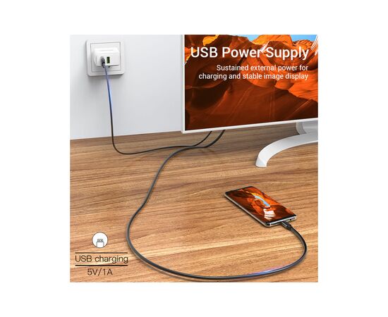 Кабель мультимедийный USB-C 3.1 to HDMI 1.5m v.2.0 4K 60Hz USB Power Supply black Vention (CGTBG), изображение 9 Кабель мультимедийный USB-C 3.1 to HDMI 1.5m v.2.0 4K 60Hz USB Power Supply black Vention (CGTBG), изображение 9