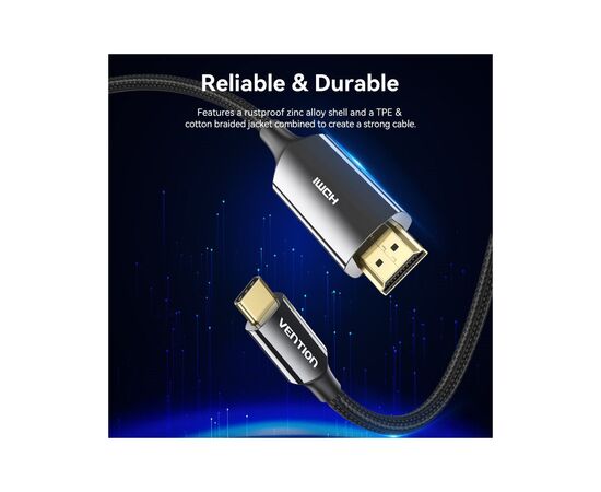 Кабель мультимедийный USB-C 3.1 to HDMI 1.8m 8K 60 Гц Zinc Alloy TPE Black Vention (CRCBAC), изображение 3 Кабель мультимедийный USB-C 3.1 to HDMI 1.8m 8K 60 Гц Zinc Alloy TPE Black Vention (CRCBAC), изображение 3