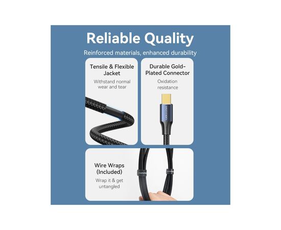 Кабель мультимедийный Mini DisplayPort to Mini DisplayPort 2.0m V1.4 8K 60Hz 32.4Gbps Blue Aluminum Alloy Vention (HCGLH), изображение 7 Кабель мультимедийный Mini DisplayPort to Mini DisplayPort 2.0m V1.4 8K 60Hz 32.4Gbps Blue Aluminum Alloy Vention (HCGLH), изображение 7