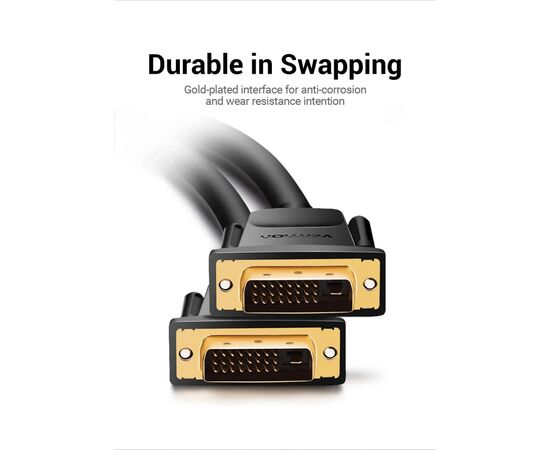 Кабель мультимедийный DVI to DVI 24+1pin 1.5m 2K 60Hz Dual Linik Vention (EAABG), изображение 4 Кабель мультимедийный DVI to DVI 24+1pin 1.5m 2K 60Hz Dual Linik Vention (EAABG), изображение 4