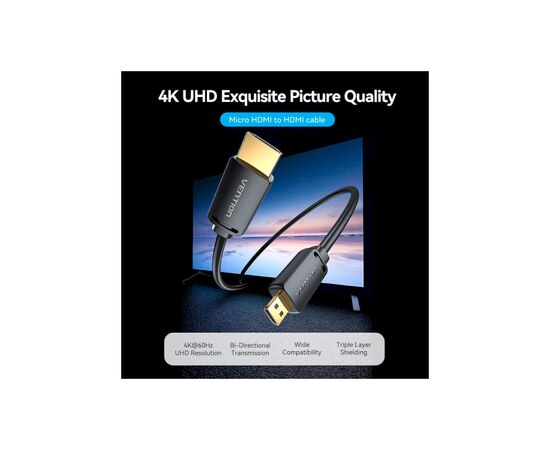 Кабель мультимедийный HDMI to Micro HDMI 1.5m V2.0 4K 60Hz 18Gbps HDR Dolby Vention (AGIBG), изображение 5 Кабель мультимедийный HDMI to Micro HDMI 1.5m V2.0 4K 60Hz 18Gbps HDR Dolby Vention (AGIBG), изображение 5