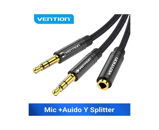 Кабель мультимедийный Jack 3.5mm 4pin F to 2X 3.5mm M Vention (BBTBY), изображение 2