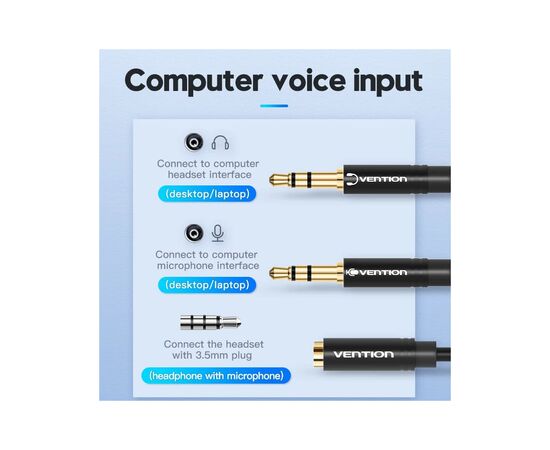 Кабель мультимедийный Jack 3.5mm 4pin F to 2X 3.5mm M Vention (BBTBY), изображение 3