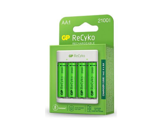 Зарядное устройство для аккумуляторов Gp ReCyko 4-Slot E411 USB Charger (w/ 4's 2100mAh AA Batteries) (GPE411 210AAHCN-2B4), изображение 3 Зарядное устройство для аккумуляторов Gp ReCyko 4-Slot E411 USB Charger (w/ 4's 2100mAh AA Batteries) (GPE411 210AAHCN-2B4), изображение 3