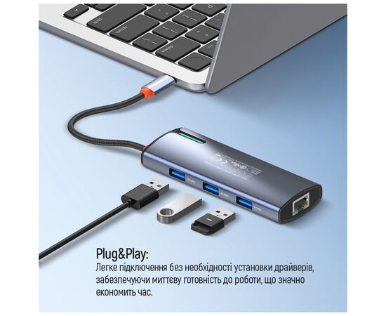 Порт-репликатор ColorWay Docking Station USB-C 6-в-1 Type C PD 100W/USB3.0х3/HDMI 4К/RJ45 (CW-HUB02), изображение 11 Порт-репликатор ColorWay Docking Station USB-C 6-в-1 Type C PD 100W/USB3.0х3/HDMI 4К/RJ45 (CW-HUB02), изображение 11