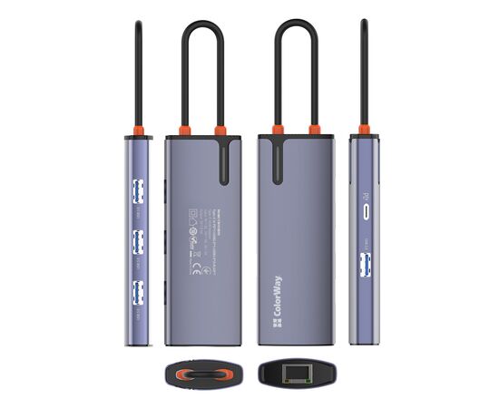 Порт-репликатор ColorWay Docking Station USB-C 6-в-1 Type C PD 100W/USB3.0х3/USB2.0/RJ45 (CW-HUB03), изображение 10 Порт-репликатор ColorWay Docking Station USB-C 6-в-1 Type C PD 100W/USB3.0х3/USB2.0/RJ45 (CW-HUB03), изображение 10