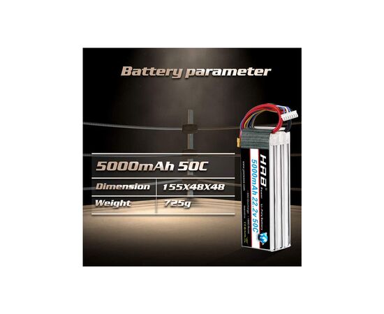 Аккумулятор для дрона HRB_ Lipo 6s 22.2V 5000mAh 50C Battery (Weight 650-700g) (HR-5000MAH-6S-50C-XT60), изображение 2 Аккумулятор для дрона HRB_ Lipo 6s 22.2V 5000mAh 50C Battery (Weight 650-700g) (HR-5000MAH-6S-50C-XT60), изображение 2