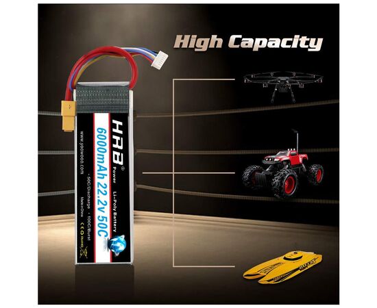 Аккумулятор для дрона HRB_ Lipo 6s 22.2V 6000mAh 50C Battery XT60 Plug (HR-6000MAH-6S-50C-XT60), изображение 4 Аккумулятор для дрона HRB_ Lipo 6s 22.2V 6000mAh 50C Battery XT60 Plug (HR-6000MAH-6S-50C-XT60), изображение 4