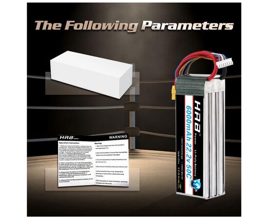 Аккумулятор для дрона HRB_ Lipo 6s 22.2V 6000mAh 50C Battery XT60 Plug (HR-6000MAH-6S-50C-XT60), изображение 6 Аккумулятор для дрона HRB_ Lipo 6s 22.2V 6000mAh 50C Battery XT60 Plug (HR-6000MAH-6S-50C-XT60), изображение 6