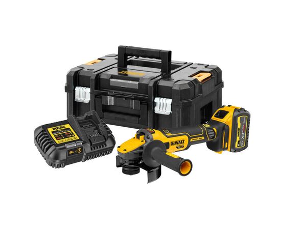 Шлифовальная машина DeWALT 18В XR Li-lon FLEXVOLT, 6Ah, 125 мм, 9000 об/мин, вес 1.81 кг (DCG409T1)