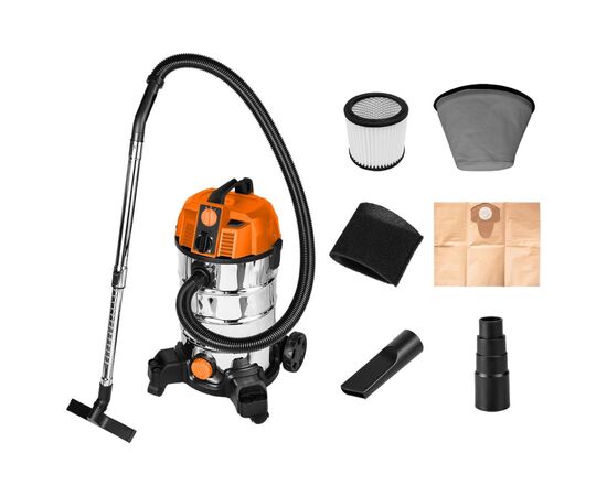Пылесос строительный Neo Tools 1600Вт, 18 кПа, 35л, HEPA, колеса, 7.5кг (04-739)