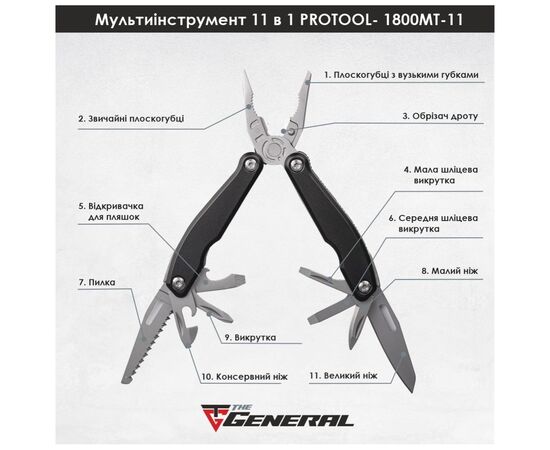 Мультитул TheGeneral Protool у чохлі графітовий (1800TG-11), изображение 4 Мультитул TheGeneral Protool у чохлі графітовий (1800TG-11), изображение 4