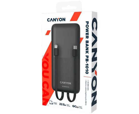 Батарея универсальная Canyon PB-1010 10000 mAh PD/22.5W QC/3.0 Black (CNE-CPB1010B), изображение 6 Батарея универсальная Canyon PB-1010 10000 mAh PD/22.5W QC/3.0 Black (CNE-CPB1010B), изображение 6