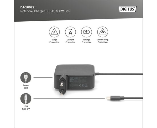 Блок питания к ноутбуку Digitus 100W USB-C GaN (DA-10072), изображение 5 Блок питания к ноутбуку Digitus 100W USB-C GaN (DA-10072), изображение 5
