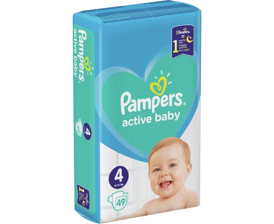 Подгузник Pampers Active Baby Maxi Размер 4 (9-14 кг), 49 шт. (8001090949851), изображение 2 Подгузник Pampers Active Baby Maxi Размер 4 (9-14 кг), 49 шт. (8001090949851), изображение 2