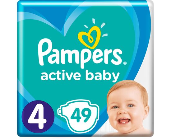 Подгузник Pampers Active Baby Maxi Размер 4 (9-14 кг), 49 шт. (8001090949851), изображение 4 Подгузник Pampers Active Baby Maxi Размер 4 (9-14 кг), 49 шт. (8001090949851), изображение 4