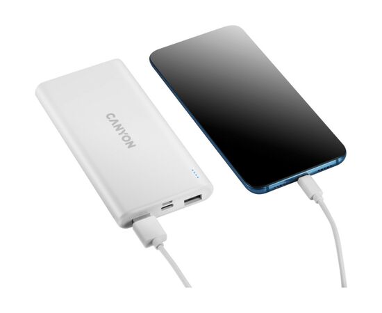 Батарея универсальная Canyon PB-106 10000mAh Input 5V/2A, Output 5V/2.1A(Max) (CNE-CPB1006W), изображение 4 Батарея универсальная Canyon PB-106 10000mAh Input 5V/2A, Output 5V/2.1A(Max) (CNE-CPB1006W), изображение 4