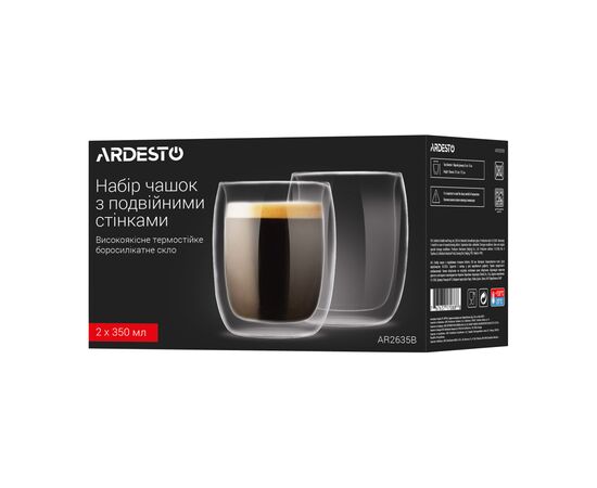 Набір склянок Ardesto з подвійними стінками B 350 мл 2 шт прозорий (AR2635B), зображення 4 Набір склянок Ardesto з подвійними стінками B 350 мл 2 шт прозорий (AR2635B), зображення 4