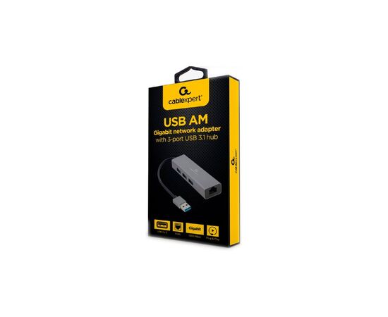 Адаптер USB-A to Gigabit Ethernet, 3 Ports USB 3.1 Gen1 Cablexpert (A-AMU3-LAN-01), изображение 2 Адаптер USB-A to Gigabit Ethernet, 3 Ports USB 3.1 Gen1 Cablexpert (A-AMU3-LAN-01), изображение 2
