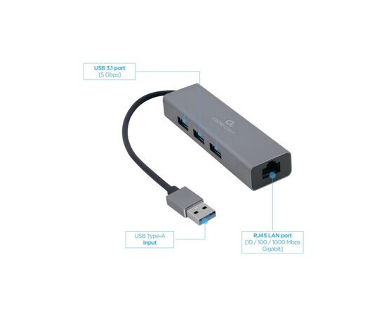 Адаптер USB-A to Gigabit Ethernet, 3 Ports USB 3.1 Gen1 Cablexpert (A-AMU3-LAN-01), изображение 3 Адаптер USB-A to Gigabit Ethernet, 3 Ports USB 3.1 Gen1 Cablexpert (A-AMU3-LAN-01), изображение 3