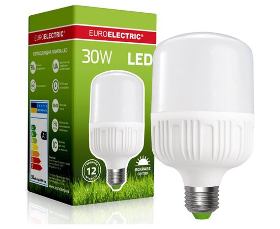 Лампочка EUROELECTRIC Plastic 30W E27 4000K 220V (LED-HP-30274(P)), зображення 2 Лампочка EUROELECTRIC Plastic 30W E27 4000K 220V (LED-HP-30274(P)), зображення 2