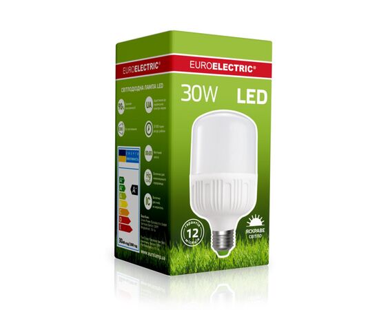 Лампочка EUROELECTRIC Plastic 30W E27 4000K 220V (LED-HP-30274(P)), зображення 3 Лампочка EUROELECTRIC Plastic 30W E27 4000K 220V (LED-HP-30274(P)), зображення 3
