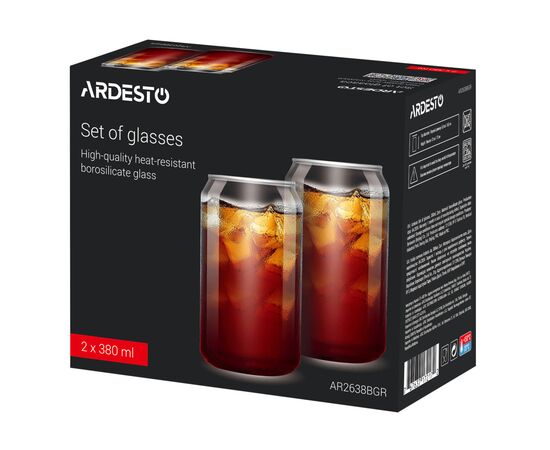 Набор стаканов Ardesto Jar 380 мл 2 шт прозорий (AR2638BGR), изображение 2 Набор стаканов Ardesto Jar 380 мл 2 шт прозорий (AR2638BGR), изображение 2