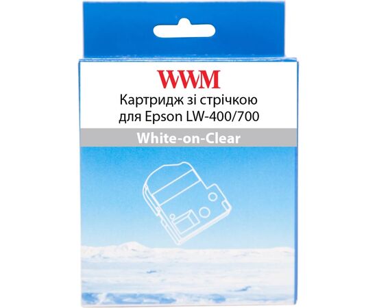 Лента для принтера этикеток WWM для Epson LW-400/700 12mm х 8m White-on-Clear (WWM-ST12S)