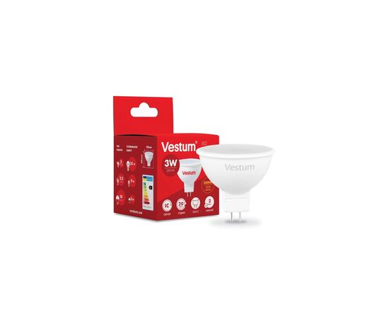 Лампочка Vestum MR16 3W 3000K 220V GU5.3 (1-VS-1502), изображение 2 Лампочка Vestum MR16 3W 3000K 220V GU5.3 (1-VS-1502), изображение 2