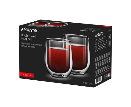 Набор стаканов Ardesto з подвійними стінками BR 320 мл 2 шт прозорий (AR2637BR), изображение 2 Набор стаканов Ardesto з подвійними стінками BR 320 мл 2 шт прозорий (AR2637BR), изображение 2