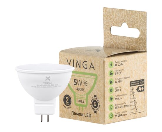 Лампочка Vinga VL-MR16GU53-54L-220, изображение 3 Лампочка Vinga VL-MR16GU53-54L-220, изображение 3