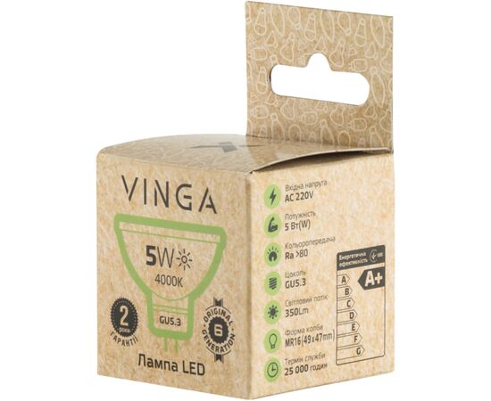 Лампочка Vinga VL-MR16GU53-54L-220, изображение 4 Лампочка Vinga VL-MR16GU53-54L-220, изображение 4
