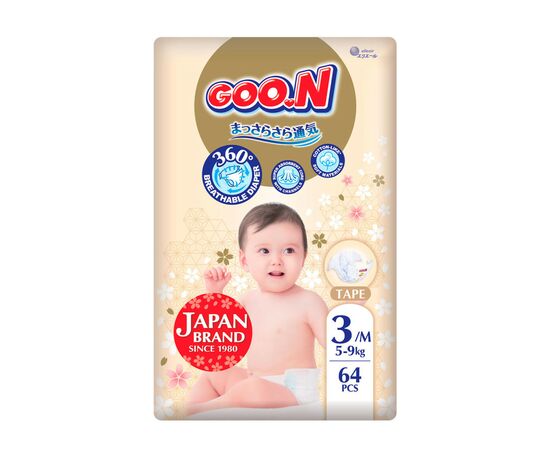 Підгузки GOO.N Premium Soft 5-9 кг Розмір 3 M на липучках 64 шт (F1010101-154)