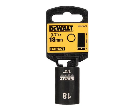 Головка торцевая DeWALT ударная IMPACT 1/2" х 18 мм, шестигранная (DT7536), изображение 2 Головка торцевая DeWALT ударная IMPACT 1/2" х 18 мм, шестигранная (DT7536), изображение 2