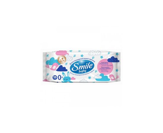 Детские влажные салфетки Smile baby с рисовым молочком, 56 шт (4823071649215)