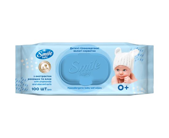 Детские влажные салфетки Smile baby с экстрактом ромашки, алоэ и витаминным комплексом с клапаном 100 шт. (4823071653960)