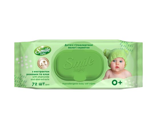 Детские влажные салфетки Smile baby с экстрактом ромашки, алоэ и витаминным комплексом с клапаном 72 шт. (4823071653984)