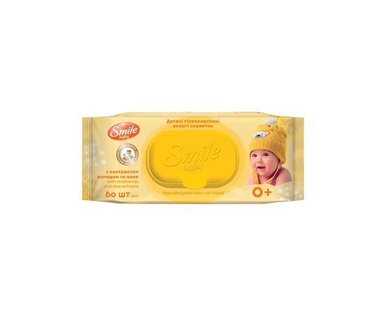 Детские влажные салфетки Smile baby с экстрактом ромашки, алоэ и витаминным комплексом с клапаном 60 шт. (4823071655049)