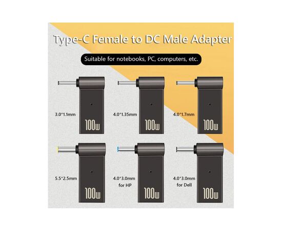 Адаптер PD 100W USB Type-C Female to DC Male Jack 4.5x3.0 mm HP ST-Lab (PD100W-4.5x3.0mm-HP), изображение 3 Адаптер PD 100W USB Type-C Female to DC Male Jack 4.5x3.0 mm HP ST-Lab (PD100W-4.5x3.0mm-HP), изображение 3