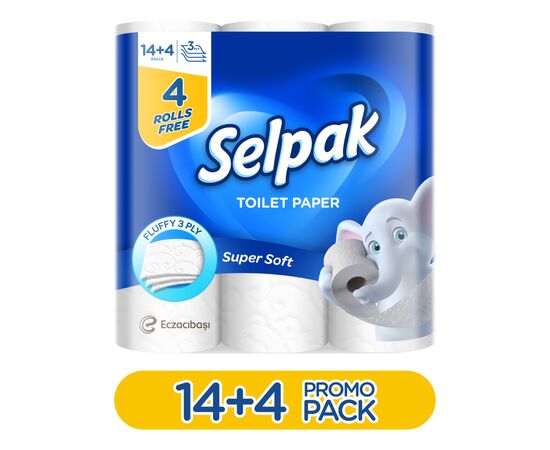 Туалетная бумага Selpak 3 слоя 14+4 рулонов (8690530184466), изображение 2 Туалетная бумага Selpak 3 слоя 14+4 рулонов (8690530184466), изображение 2